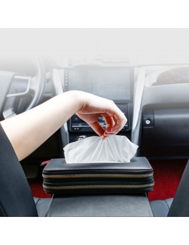 Leather Car Visor Tissue Holder Zipper Tissue Box Paper Towel Cover Case for Car Truck Decoration