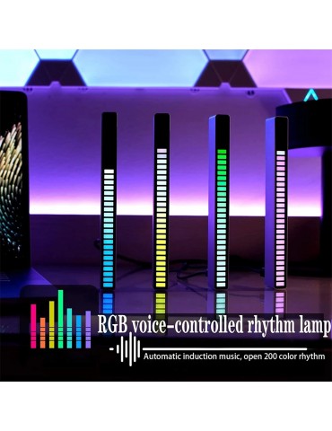32 Bit RGB Sound Field Pickup Ambient Light Voice Activated Pickup Rhythm Light Sound Reactive LED Light Bar Colorful Fashionable BT Control Lamp Bar for Car Home Office Decoration